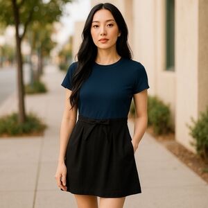 Theory Blue/Teal and Black Sheath Mini Cap Sleeve Dress Size 2 P2P 15/16"